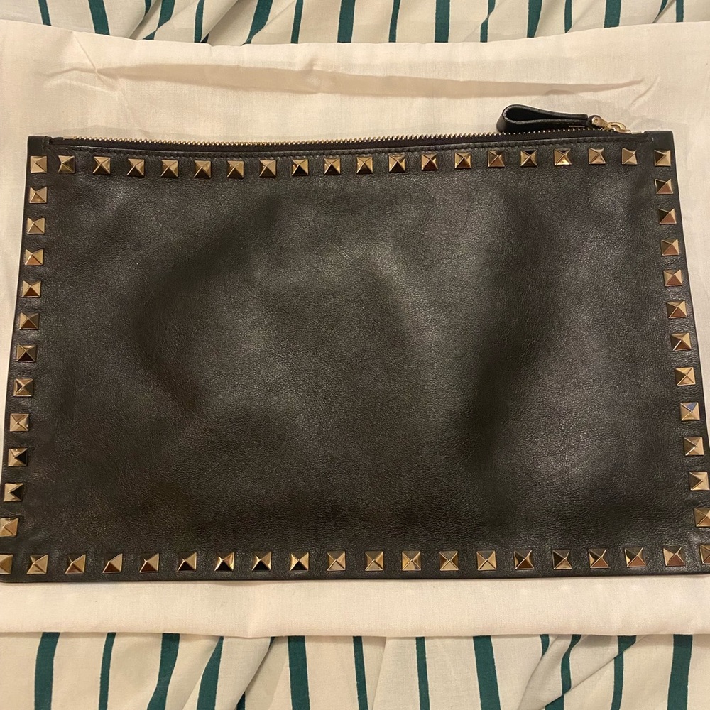 Valentino Rockstud Gold Stud Large Leather Clutch